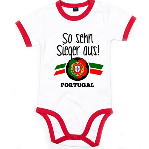 Mikalino Babybody So sehn Sieger aus Portugal kurzarm ringer, Farbe:weiss;Grösse:3-6 Monate