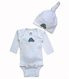 Blue Crochet Car Applique Long Sleeve Bodysuit and Knotted Cap Set ~ 0 - 3 Months