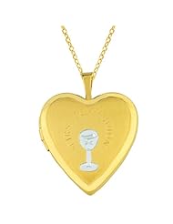 14K Gold over Sterling Silver Heart Shaped Locket w/ first communion cup two-tone Necklace