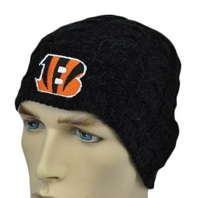 NFL Cincinnati Bengals Black Orange Plush Cable Knit Beanie Hat Toque Women Lady