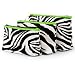 Zebra Print 3 Piece Cosmetic Makeup Bag Set Lime Green Trim / Black & White