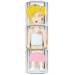 Pugster Blonde In White And Pink Multilink Italian Charms Bracelet Link