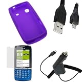GTMax 4pcs - Purple Skin Rubber Soft Silicone Case + Clear LCD Screen Protector + Car Charger + Micro USB Data Cable for Samsung Sprint Replenish M580