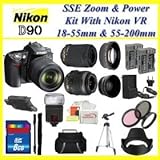 Nikon D90 SLR Digital Camera with 18-55mm VR Lens and 55-200mm VR Lens + Huge Battery, Lens & Tripod Complete Accessories Package (Everything you Need)