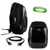 Laptop Computer Accessories from VanGoddy Presents This Kroo Carbon Fiber Look Black EVA Shell Backpack for ASUS U53Jc 15 Inch Notebooks + VanGoddy LIVE*LAUGH*LOVE Wristband + 6 Foot HDMI Cable