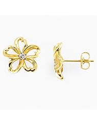 Plumeria Earrings with Diamonds in 14K Yellow Gold - 14mm