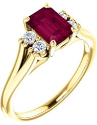18K Yellow Gold 7.00x5.00mm Emerald Cut Rhodolite Garnet and Diamond Ring -- LIFETIME WARRANTY