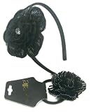 Josette Sequin Chiffon Black Flower Headband /Hairband & Seed Bead Pony Tail Holder Set