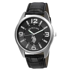 U.S. Polo Assn. Men's USC50010 Analogue Black Dial Leather Strap Watch
