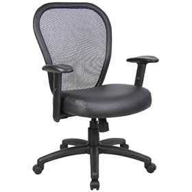Boss Norstar B6808 Mesh Back Leather Plus Ergonomic Office Desk Chair by Chairs ObiwanSales