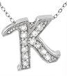 Sterling Silver Initials K CZ Pendant with Link Chain