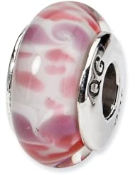 Reflection Beads - 925 Sterling Silver Pink Hand-blown Glass Bead