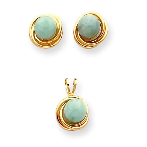 14k 6mm Jade Set of Pendant and Earrings