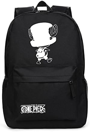 Hflove Unisex Anime One Piece Backpack Tony Tony Chopper Oxford Shoulders Bag Student Backpack (Black)