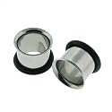 316L Stainless Steel Single Flared Flesh Tunnels with O Rings - 4G - Sold as a Pair