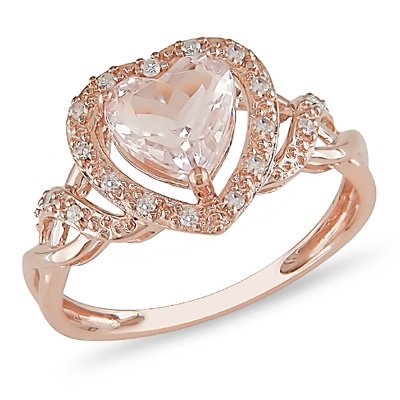 10k Rose Gold Morganite and Diamond Ring (.1 