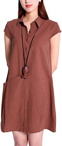 Keepinmind Women's Summer Stylish Silk Loose Short Sleeve Solid Dress camel XL/US 2-4 bust:33.1"