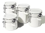 White Hinged Canisters with Spoons - Set of 4