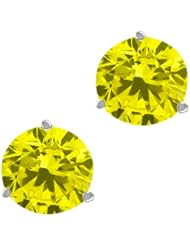 1.10 Ct Round Canary SI1-SI2 Diamond 18K White Gold Stud Earrings