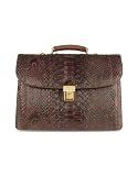 Ghibli Men's Dark Brown Reptile Leather Double Gusset Briefcase