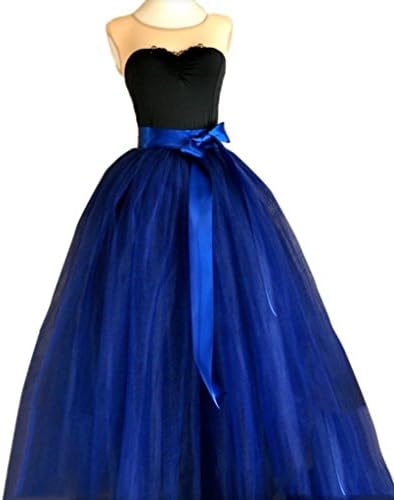 Dressyonly Women's Long Sheer Mesh Tulle Overlay Tutu Skirt Size 6 US Royal Blue
