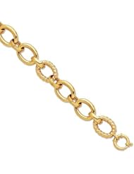 BRI Jewelry 14K Yellow Gold 7.5" Shiny Oval Link Fancy Bracelet with Spring Ring Clasp