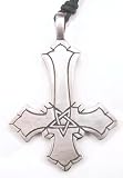 Inverted Cross Pentagram Pewter Pendant Necklace