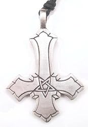 Inverted Cross Pentagram Pewter Pendant Necklace