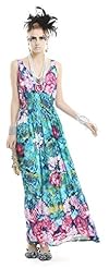 V-neck Lace Shirred Tank Floral Print Plunging Neck Maxi Dress 