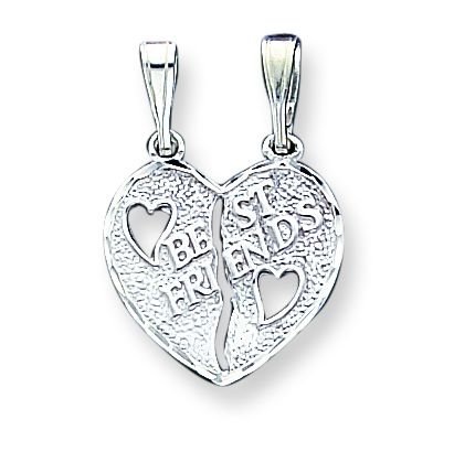 Sterling Silver inch Best Friends inch Break-apart Heart with 20 inch Sterling Silver Chain