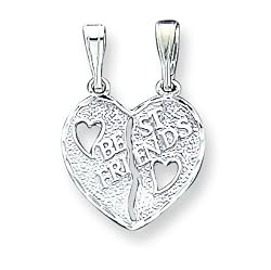 Sterling Silver 2 Piece Best Friends Break-apart Heart with Two 20 Inch Chains