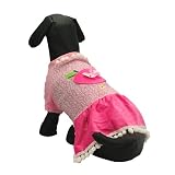 「【全2サイズ】ドッグウェア 犬服のワンピース 小中型犬用洋服 りんご柄+ニット+ポンポン ピンク+マゼンタ dog wear (14サイズ 首回り25-31cm * 着丈30-35cm * 胴回し47-49cm / 8167-32)」の画像