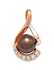 Chocolate Tahitian Pearl Pendant with Diamonds in 14K Rose Gold (11-12mm)