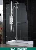 Aqua Lux Shower Door and Center Drain Shower Tray (30x60) Combo. Chrome Frame Finish Door. DL-6331C-01CL