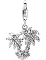 Sterling Silver Links Charm Double Palm Trees with Lobster Clasp , Weight 3.9g , Width3/4inch, Length 1 3/16inch