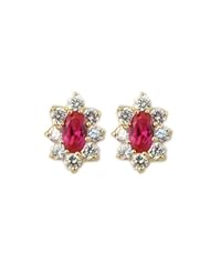 Little girl earrings 14k yellow Gold, red flower, cz stones, with screw back, gold is sometimes better for sensitive or allergic reaction