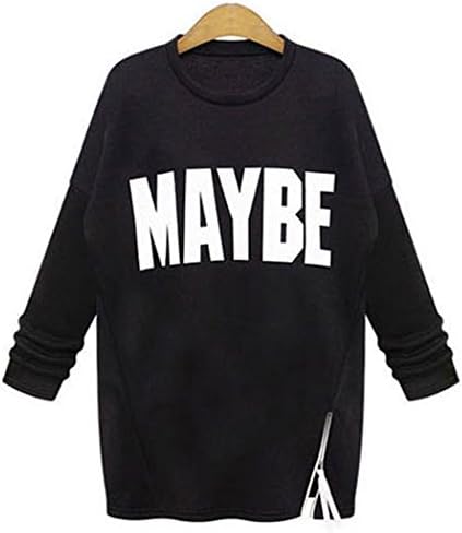 Blrose Black Side Zipper Detail MAYBE Print Sweatshirt