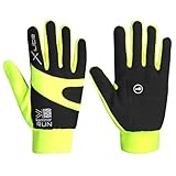 Runners Water Resistant Reflective Hi Viz Gloves. Breathable design Black and High Visibility Fluorescent Yellow. Embedded Sweatband on Thumb with SPI Pocket for Small Personal Items Can be used as Key Holder, Coin Holder or even for Runners Identity Emer
