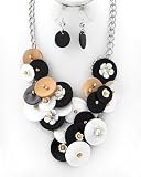 Two Tone Black and White Shell Necklace and Earrings Set