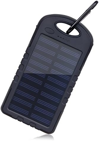 Solar Charger, LYe Portable 8000mAh Solar Power Bank Battery Charger Solar lights Dual USB output Solar Powered Phone Charger with LED Lights for Lighting for iPhone 6 Plus 5S 5C 5 4S（black)