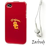 Red USC Trojans Official Licensed 2pc Hard Case Protective Cover Snap On Made for Apple iPhone 4S (4th Generation 16GB 32GB - AT&T - Verizon - Sprint) + Includes a Crystal Clear High Quality HD Noise Filter Ear buds Earphones Headphones ( 3.5mm Jack )