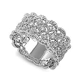 Whitney's Intricate Lace Design Silver CZ Ring - 10