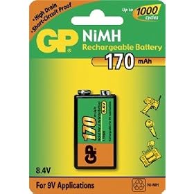 GP PP3 9V NiMH 8.4v 170mAh rechargeable battery