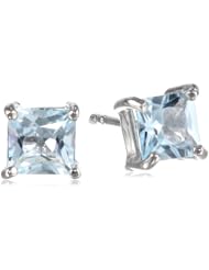 Sterling Silver 6mm Square-Cut Blue Topaz Earrings