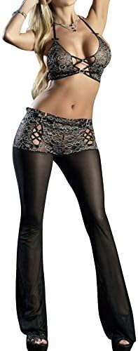 ZLMDS Women's Hot Lace Halter Backless Bra Underwear Nightgown Lingerie Black