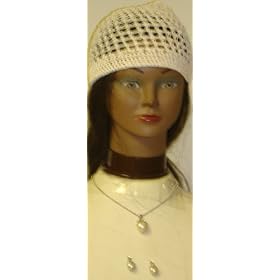 Hand Crocheted Ivory Color Rayon Cotton Gimp Skull Cap Offered in Combination with Sterling Silver...
