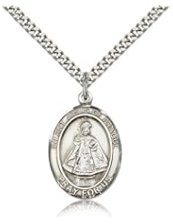 Free Engraving Included Medal- Sterling Silver Infant of Prague Pendant 1" Oval 7207SS w/24" SG Heavy Curb Chain w/Box Unusual & Specialty Children/Schools