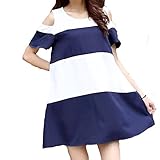 Spinas(スピナス) レディース マタニティ ウェア ワンピース ボーダー マリン 肩出し オープンショルダー 授乳 口 丸首 シンプル 大人 かわいい 夏 楽 ネイビー ホワイト (XXL)