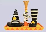 Halloween Witch Hat & Boot Salt & Pepper Shakers with Decorative Tray