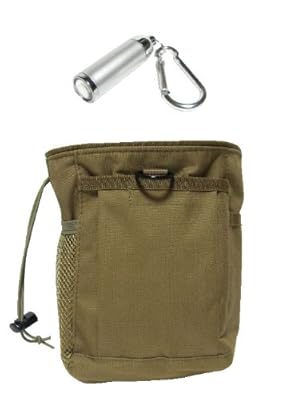 am style マガジン ダンプポーチ (タン) Molle 対応 + ミニ LED ライト (カラビナ付) 2点セット サバイバルゲーム サバゲー 装備 収納袋 回収袋 ミリタリー 用品 am style オリジナルセット商品 Tan